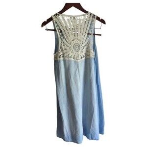 Luxology White Crochet Tie Die Shift Dress Size 4 Blue Faded Lined Beach Comfort